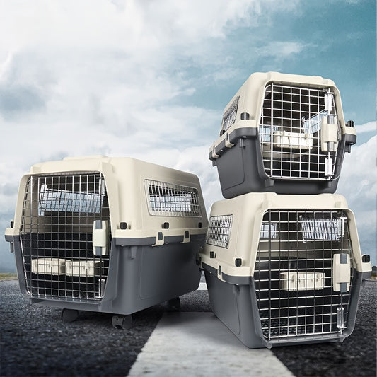 [Premium Pet Crate] 1pc Premium Pet Airline Crate - Durable, Portable, Full Iron Mesh - Comfortable for International Travel, Includes Separate Cages for Cats & Dogs