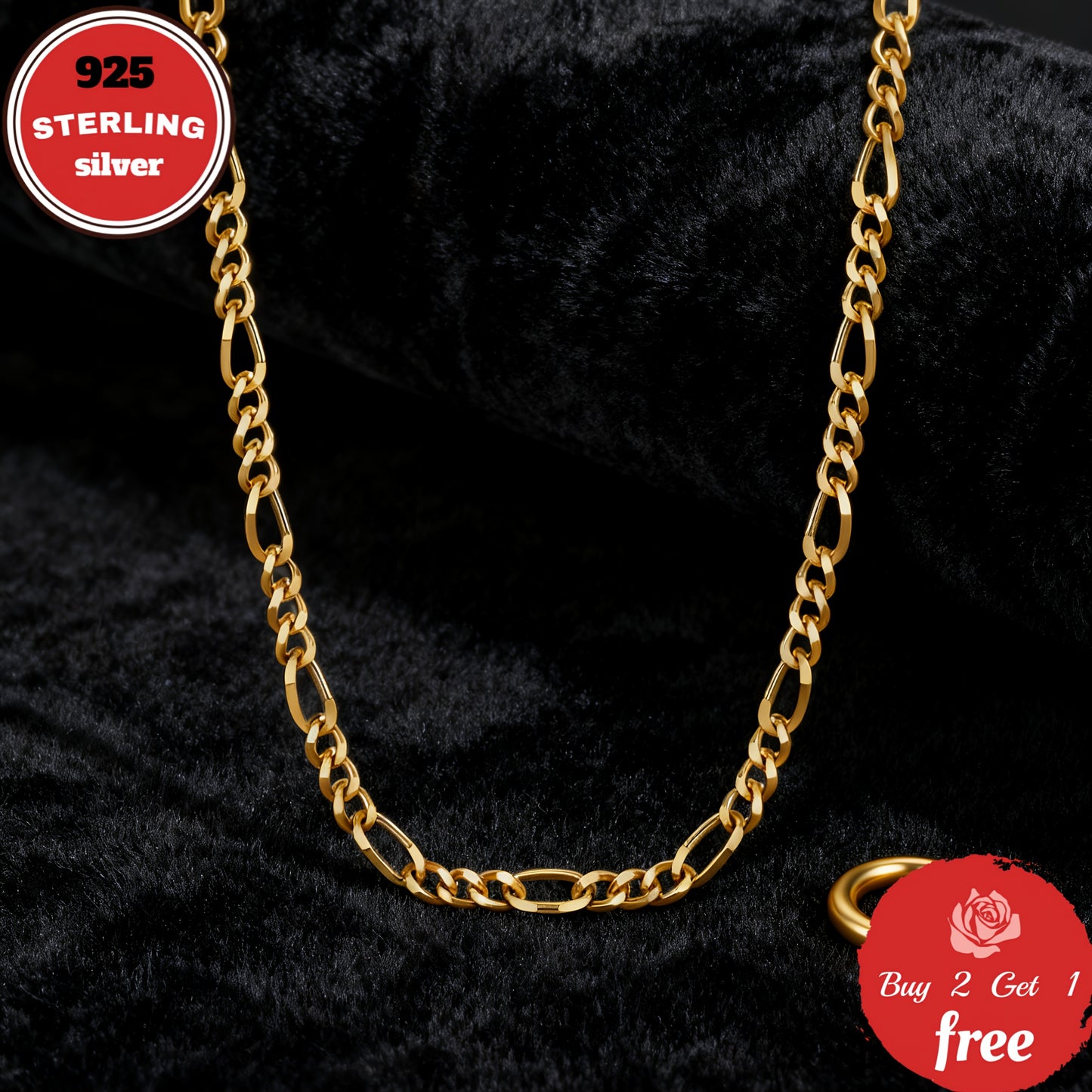 925 Sterling Silvery 6mm Figaro Necklace, Plated with 24K gold plated, Suitable for Daily Wear And Gifting. Christmas-themed, All-season Jewelry, Unisex, Comes with A Gift Box, A Perfect Gift for Your Boyfriend Or Girlfriend,