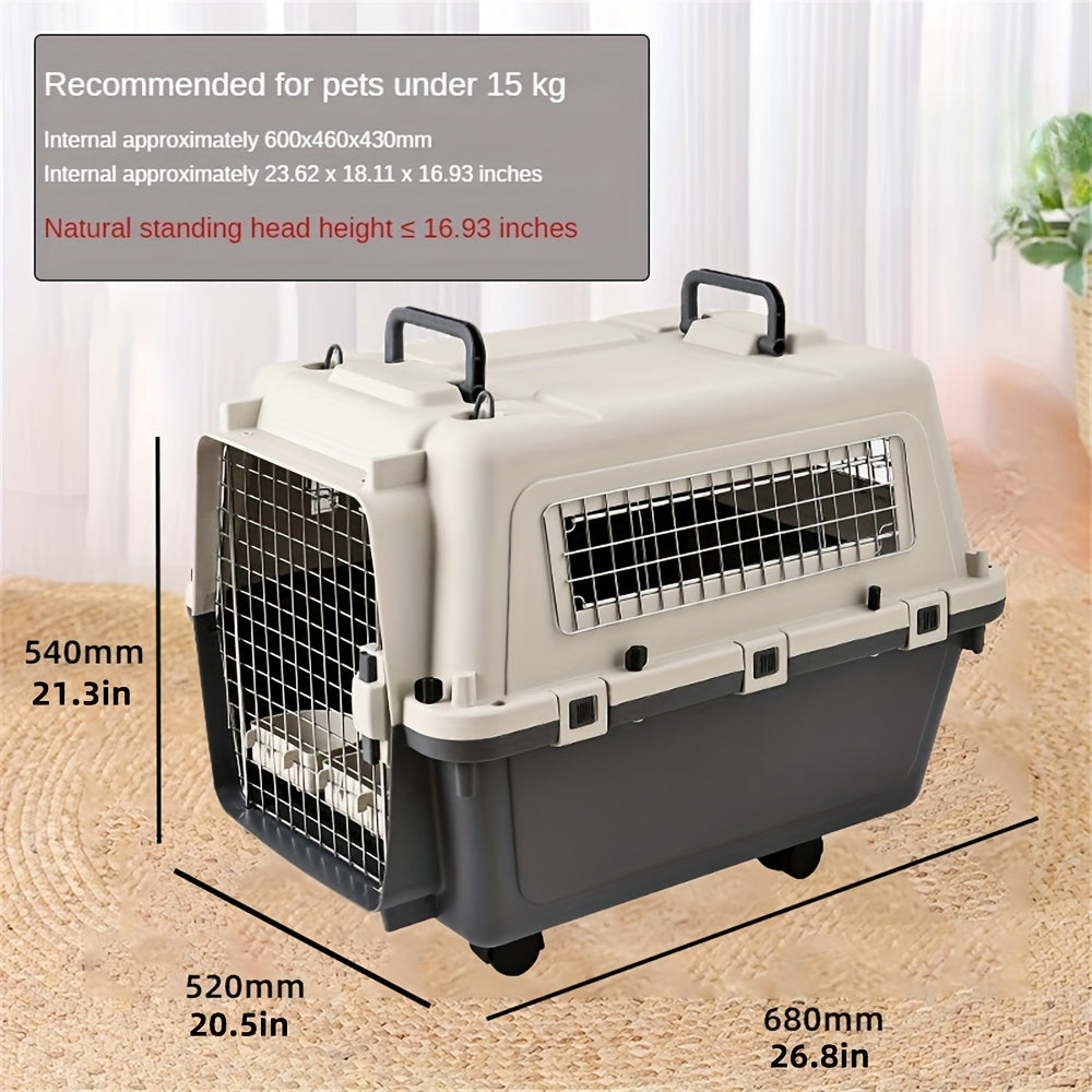 [Premium Pet Crate] 1pc Premium Pet Airline Crate - Durable, Portable, Full Iron Mesh - Comfortable for International Travel, Includes Separate Cages for Cats & Dogs