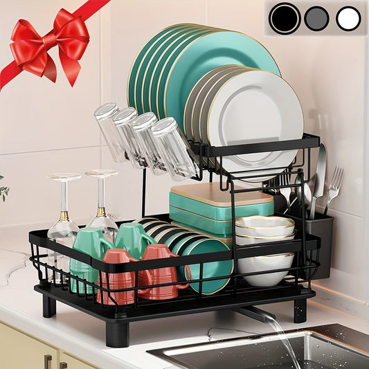 GROWSUN Two-Tier Dish Drying Rack With Drainboard
