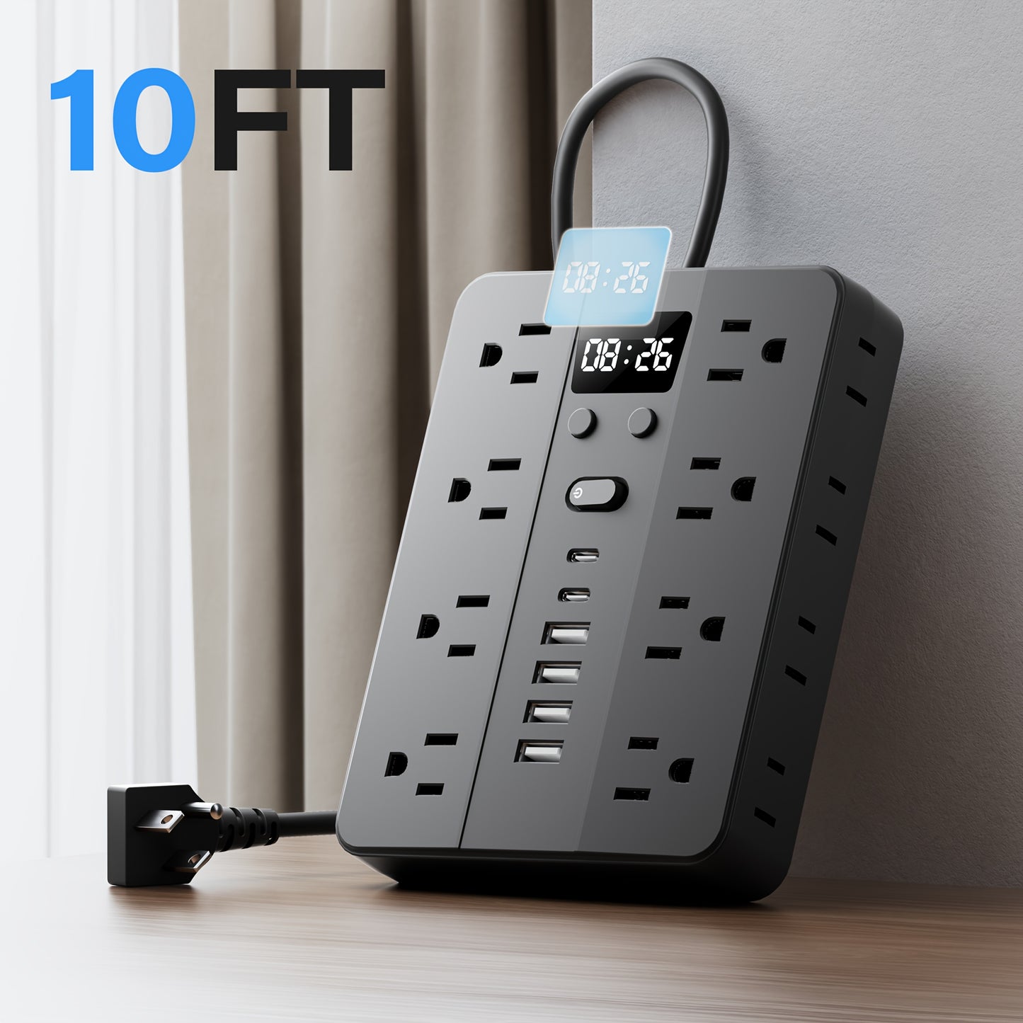 CHIEFWAY 23in1 Clock Power Strip With Surge Protection 16 AC Outlets USB A USB C Wall Mount