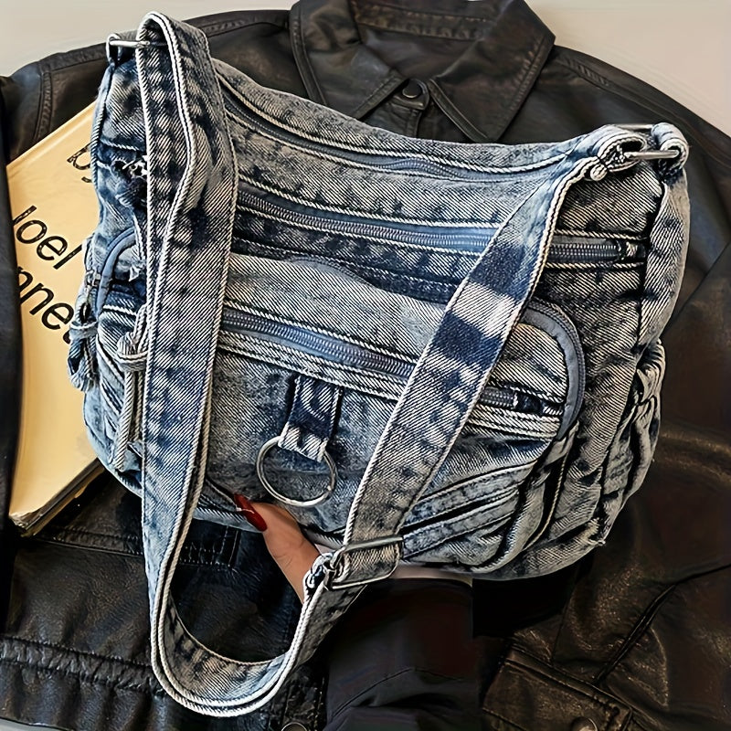 2pcs Set: Bag + Metal Pendant, Women'S Fashion Retro Casual Handbag, Unique Edge Motorcycle Bag, City Style Worn City Bag, Suitable for Work, Commuting, Dating, Parties, Spacious Multi-Pocket Shoulder Crossbody Bag