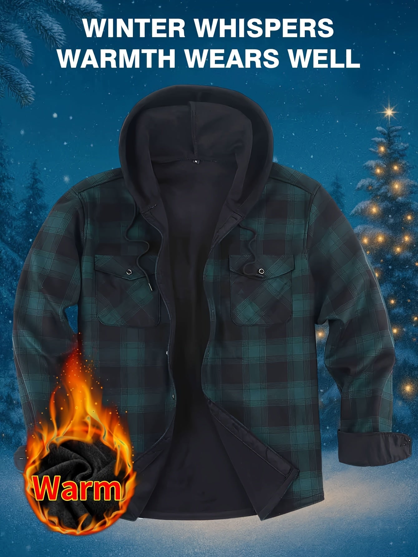 2026 New Men's Shirt Thanksgiving And Christmas Gift Couple Outfits Unisex | Winter JacketMen's Winter Pajamas Flannel Plaid Casual Shirt | Double Pocket Thickened Warm Desig Regular Fit Hooded Long Sleeve Shirt Men's Warm Ja