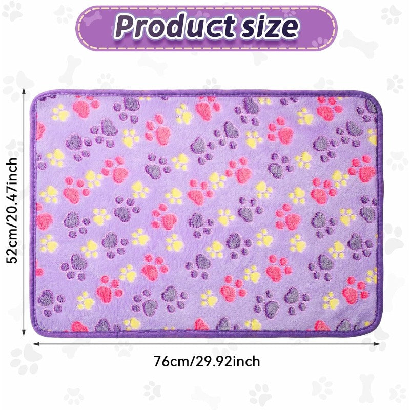 4pcs Set Pet Bedding & Chew-Resistant -XL Large 30"x21" Paw Print Blanket, Dog Teething Toy & for cat Sleeping Pad - Soft Flannel Fabric, Anti-Shedding, Machine Washable, Multi-Color Options (White/Coffee/Pink/Purple) for Sma