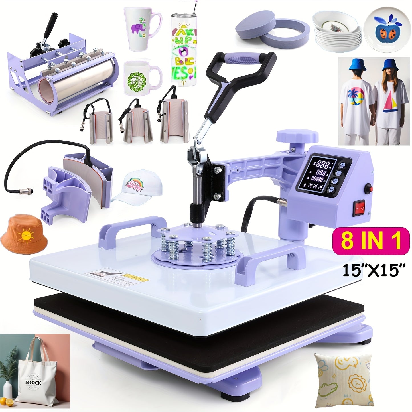 15"x15"/15"x12" 8-in-1/ 5-in-1 Heat Press Machine for T-Shirts, Bags, Pillows, Hats, Caps, Tumblers - 12"x10" T-Shirt Machine Can Only Press T Shirts, Pillows And Bags - HOMDOX Professional Sublimation Combo with Swing Away D