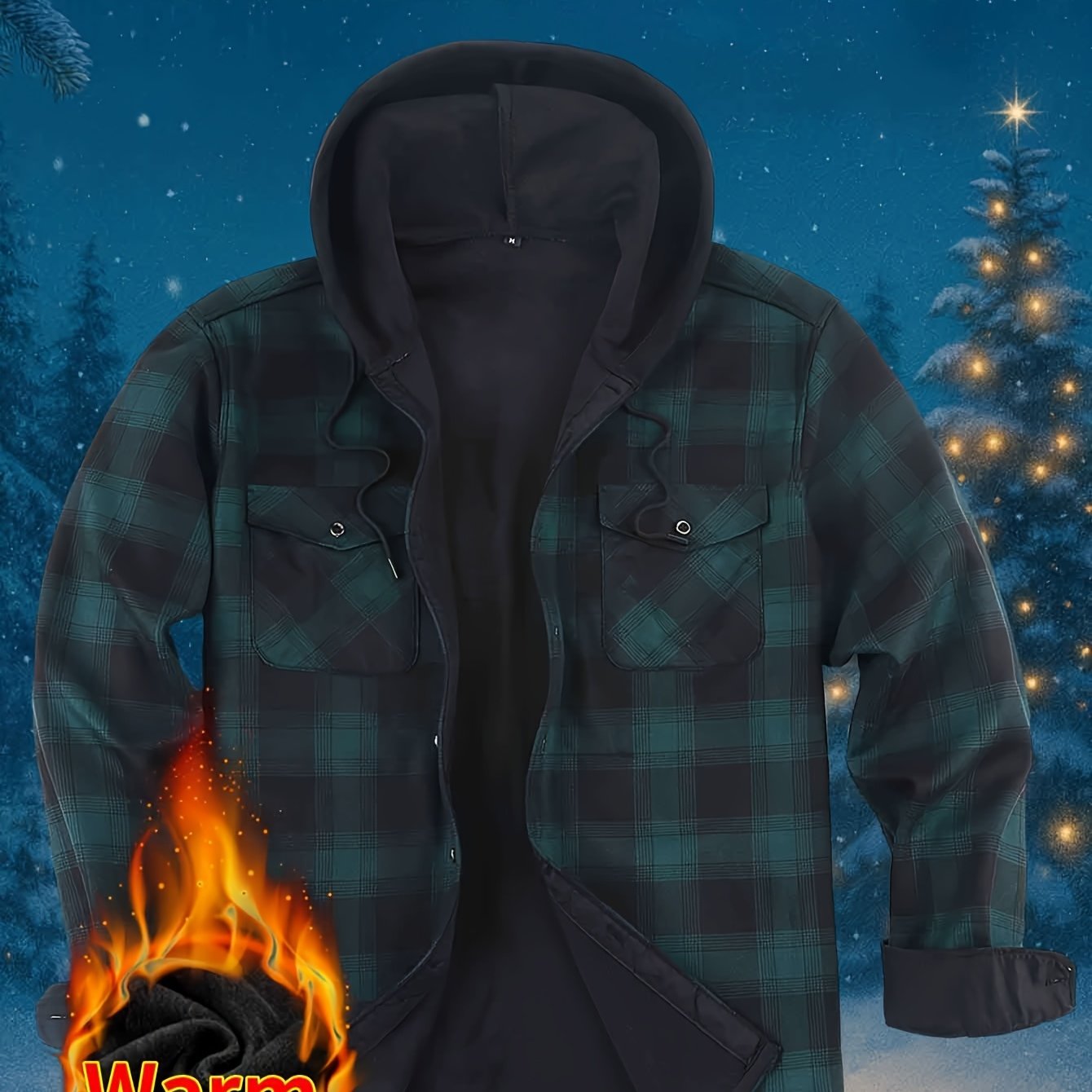 2026 New Men's Shirt Thanksgiving And Christmas Gift Couple Outfits Unisex | Winter JacketMen's Winter Pajamas Flannel Plaid Casual Shirt | Double Pocket Thickened Warm Desig Regular Fit Hooded Long Sleeve Shirt Men's Warm Ja