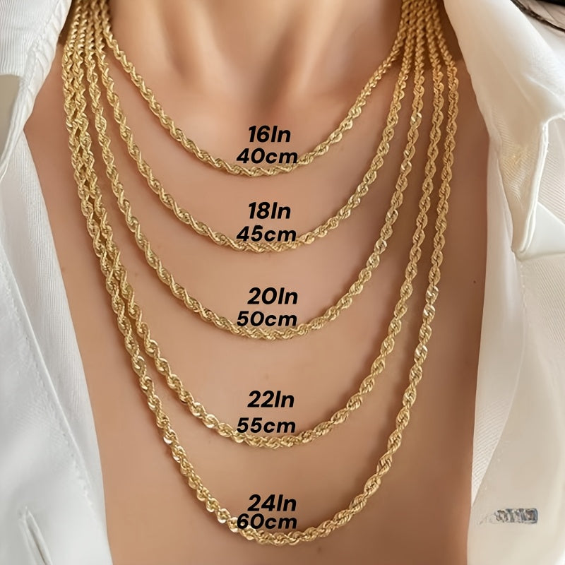 Handmade S925 Sterling Silvery 24K Gold Plated 4mm Twist Chain Necklace, Suitable for Men's And Women's Necklaces, Suitable for Men, Wives, Girlfriends, Mothers, Daughters' Anniversaries, Birthdays, Various Holidays, Special