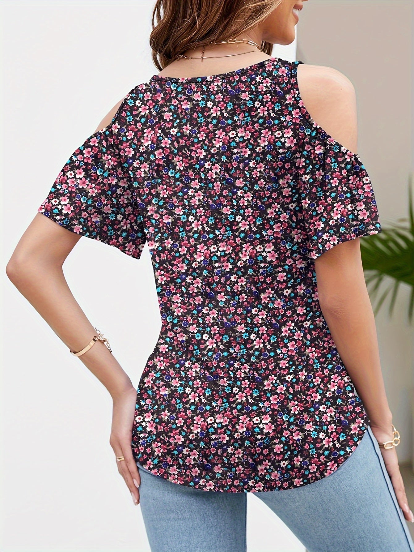 [Casual Cold Shoulder Tops] Casual Cold Shoulder Tops for Women | Short Sleeve V Neck Tunic Shirts