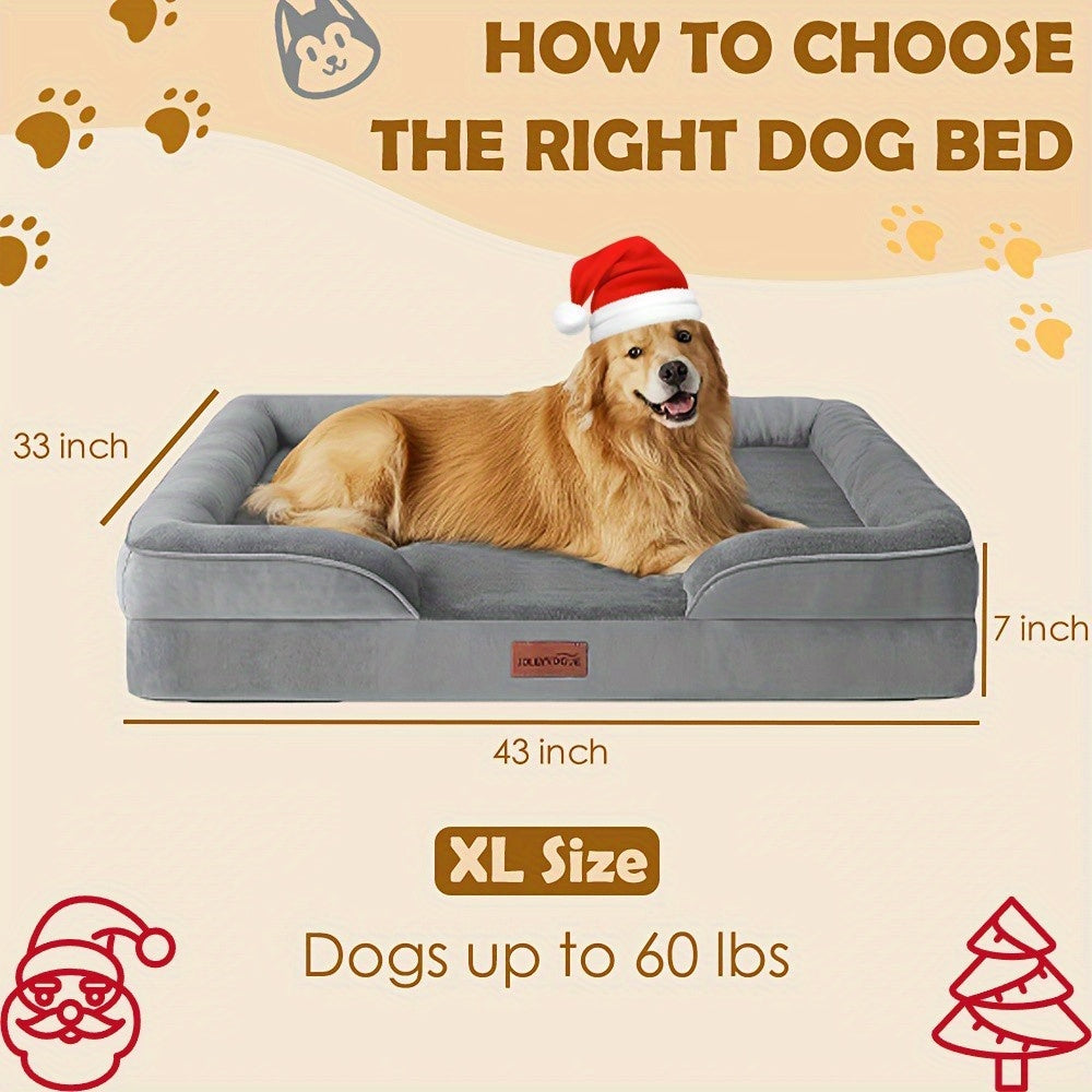 1pc Dog Bed - 100% Supportive Foam - Extra Large Dog Sofa Dog Beds - Soft & Warm Pet Couch Bed with Removable Washable Cover - Soft Lining And Nonskid Bottom - Grey 3 Sizes - Great Christmas Gifts for Your Deer Pet