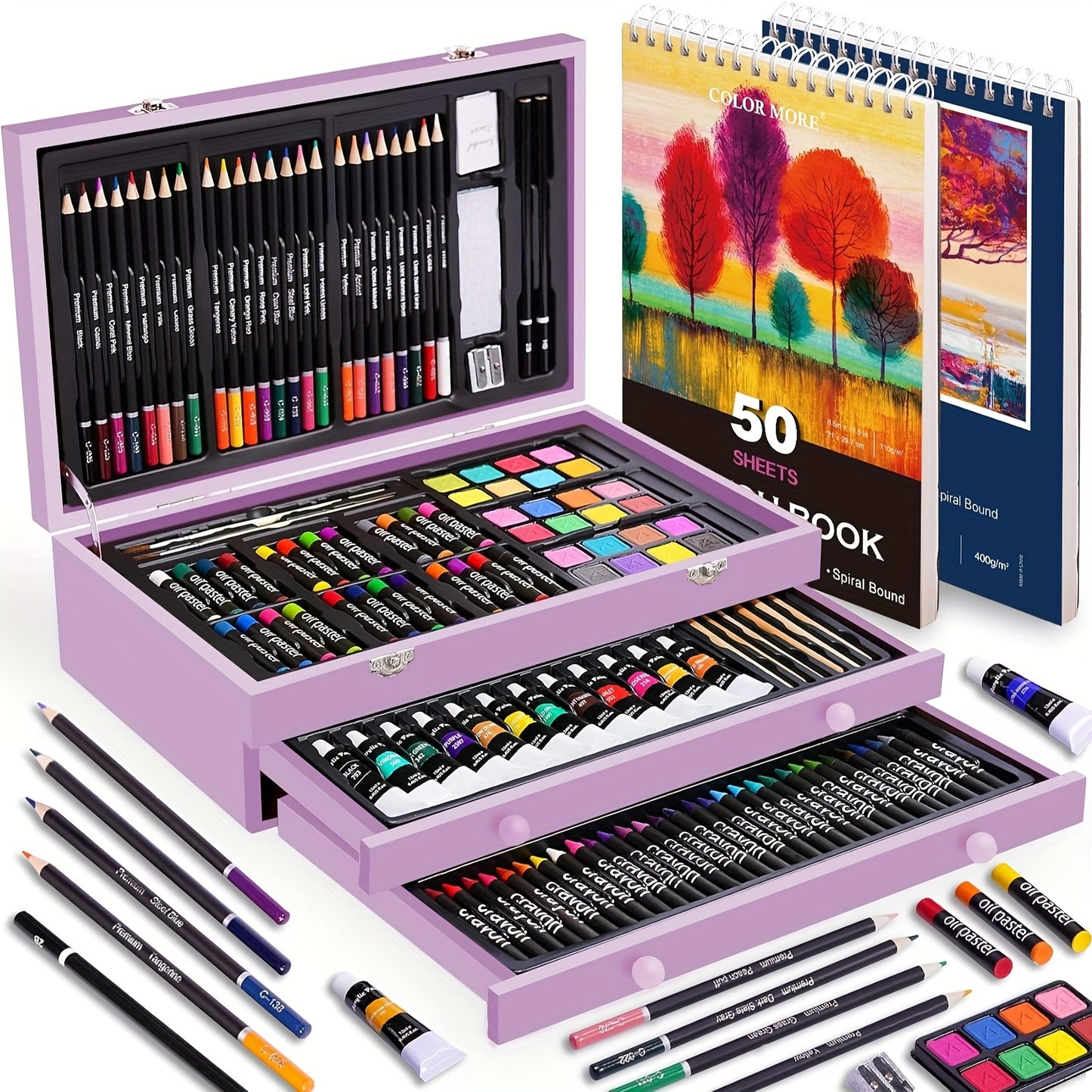 PASAMIC Deluxe Art Set With Drawing Pads Pencils Crayons Paints