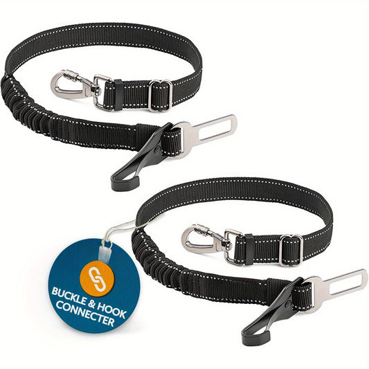 2 Adjustable Dog Seat Belts for Cars - Elastic Bungee Harness with Easy Clip, Durable Car Leash for Medium to Large Dogs, Black & Orange Design, Secure Dog Restraint System, Dog Seat Belt, Medium Large Dog, Sturdy Metal Buckl