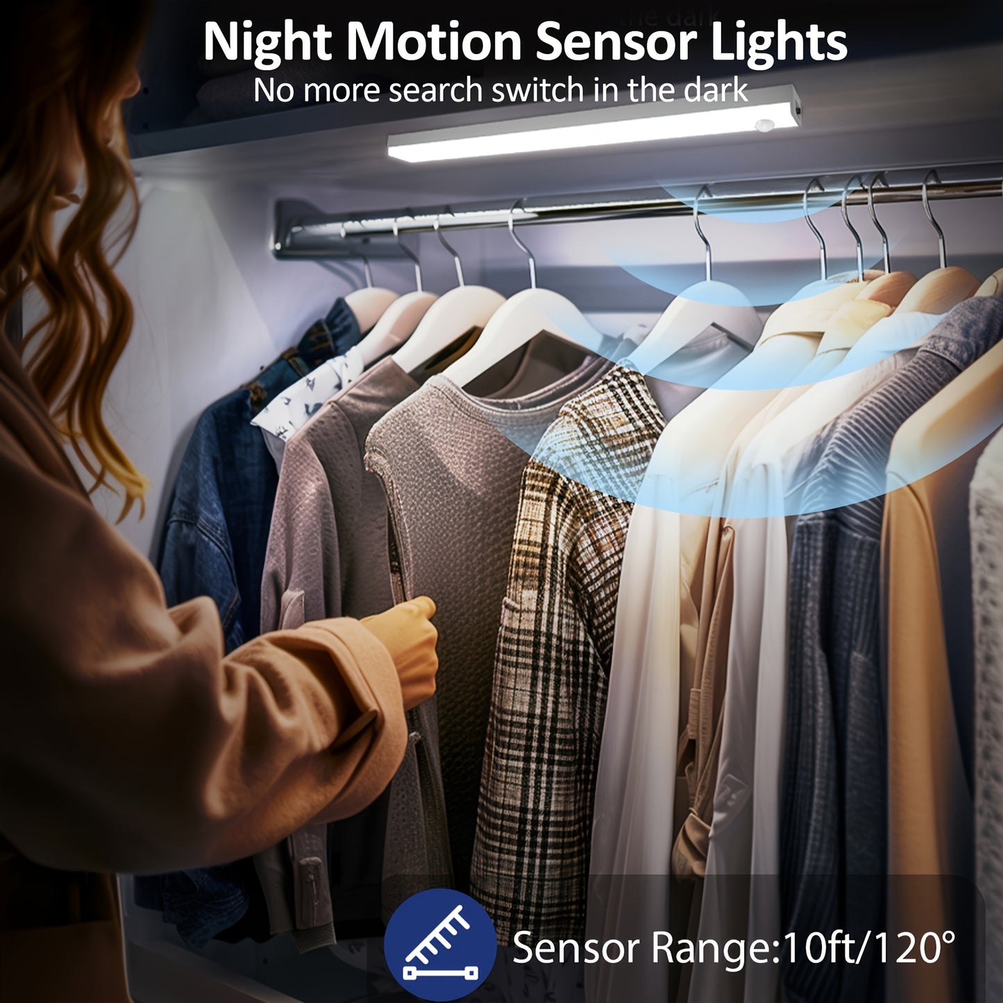 5pcs LED Cabinet Lights Rechargeable Indoor Motion Sensor Lights for Pantry, Closet, Kitchen, Bathroom Battery-Powered Magnetic Cabinet Lighting with USB Charging, Under Cabinet Lighting