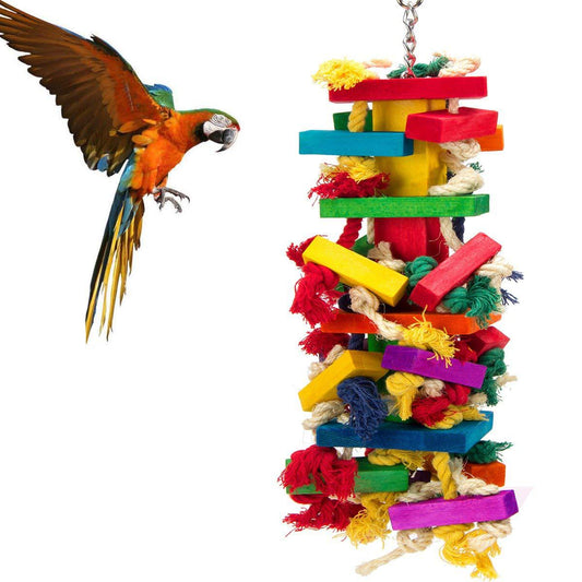 1pc Random Color Bird Toy, Parrot Chewing Toy, Wooden Colorful Toy With Bell, Parrot Cage Bite Toys Bird Supplies