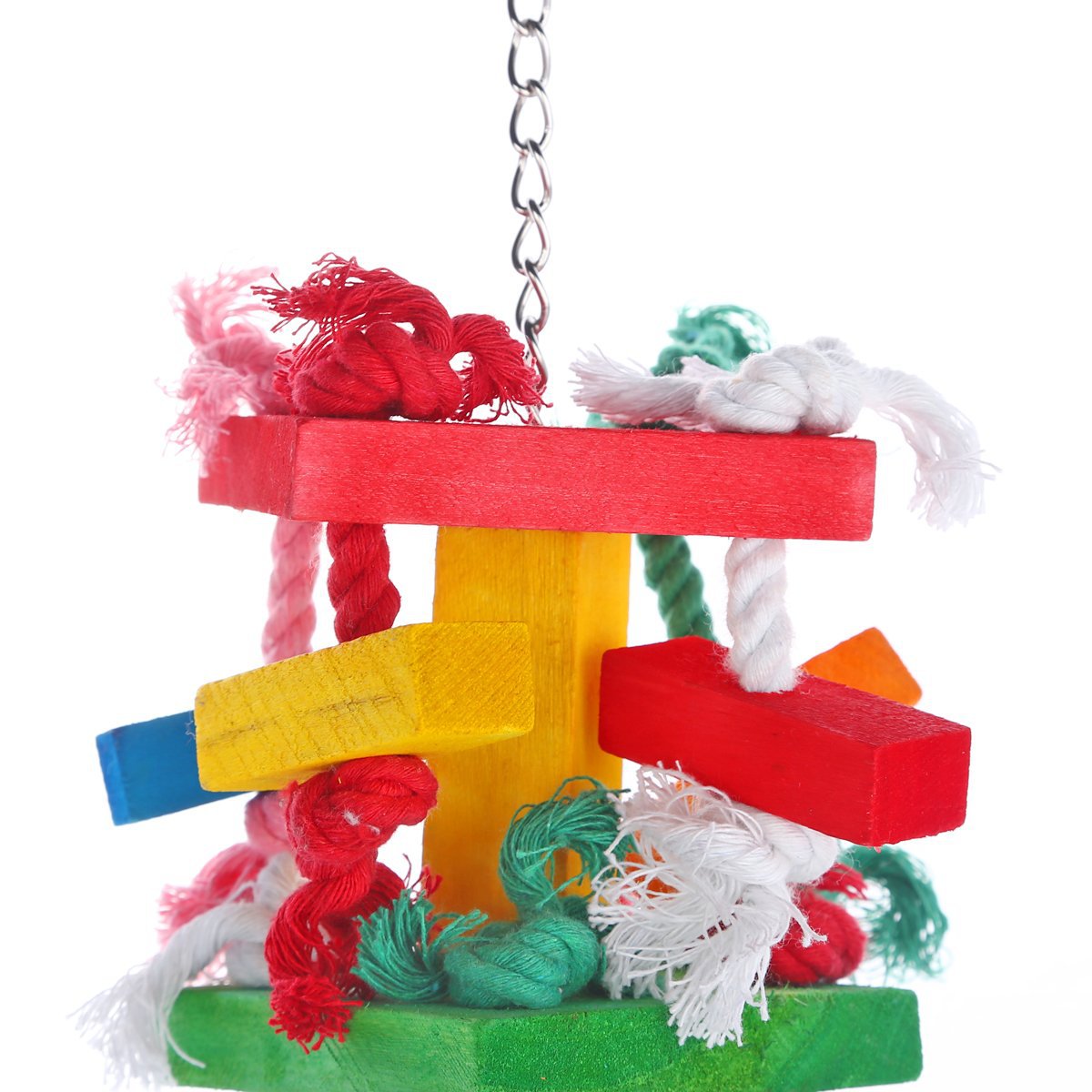 1pc Random Color Bird Toy, Parrot Chewing Toy, Wooden Colorful Toy With Bell, Parrot Cage Bite Toys Bird Supplies