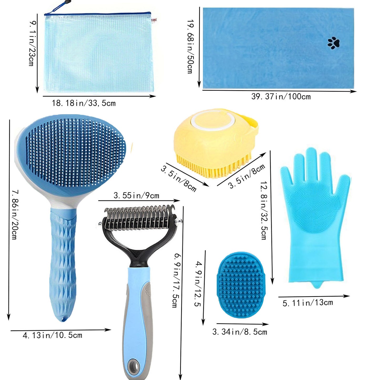 7pcs Dog Grooming Kit: Shedding Control Bath Brush, Double Sided Undercoat Rake, Towel Tool, & Washing Gloves For A Shiny Coat Ideal For Hair Control & Bathing Pets