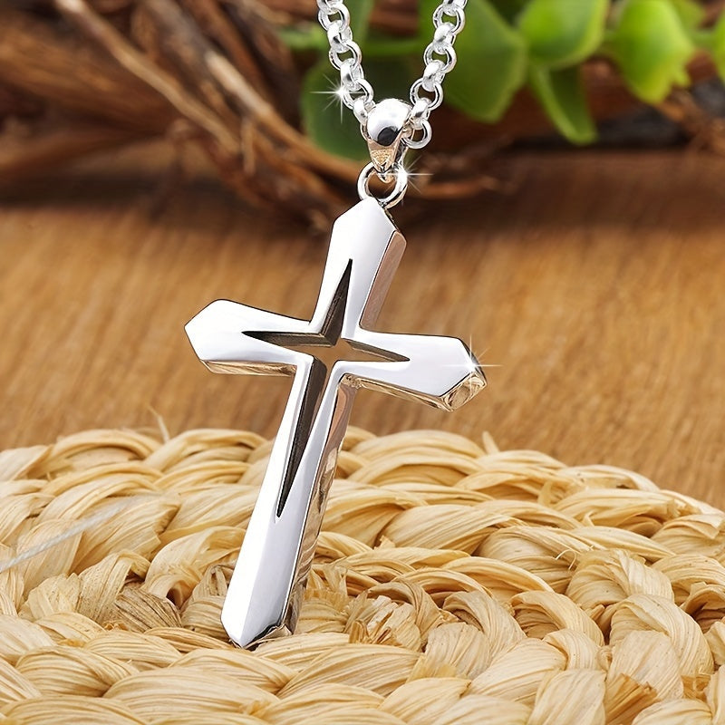 925 Silver Women's Cross Pendant Necklace - Modern Christian Religious Jewelry, Anti Allergic and Water-resistant, Elegant Gift Box Packaging, Suitable for Casual Wear and Hip-hop Style, Polished Jewelry