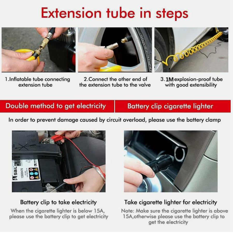 Portable 12V Tire Inflator Air Compressor Up To 150 PSI For Cars And Motorcycles With Inflation 75 Liters Per Minute-A