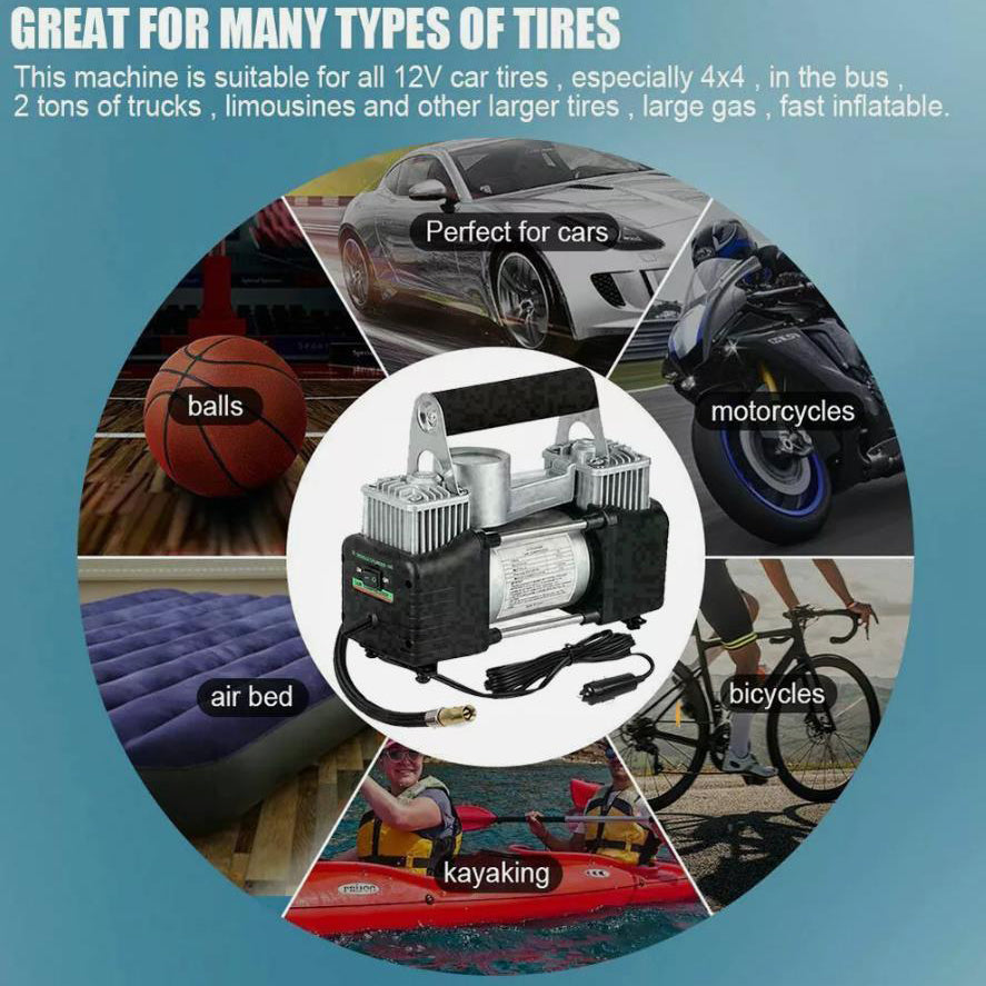 Portable 12V Tire Inflator Air Compressor Up To 150 PSI For Cars And Motorcycles With Inflation 75 Liters Per Minute-A