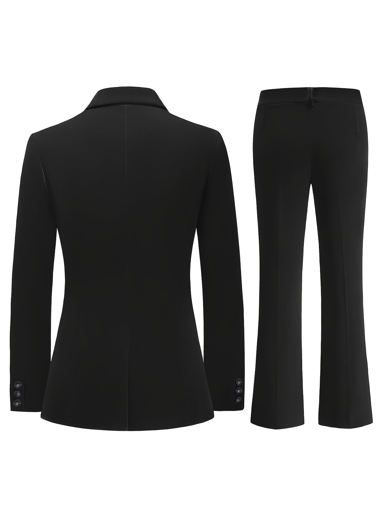 2pcs Women's Vintage Bell-Bottom Suit: Black Satin Lapel Blazer & Bell-Bottom Pants - Hand Washable Formal Party Wedding Attire, Luxury Party Outfit for Fall/Winter (No Dry Clean)