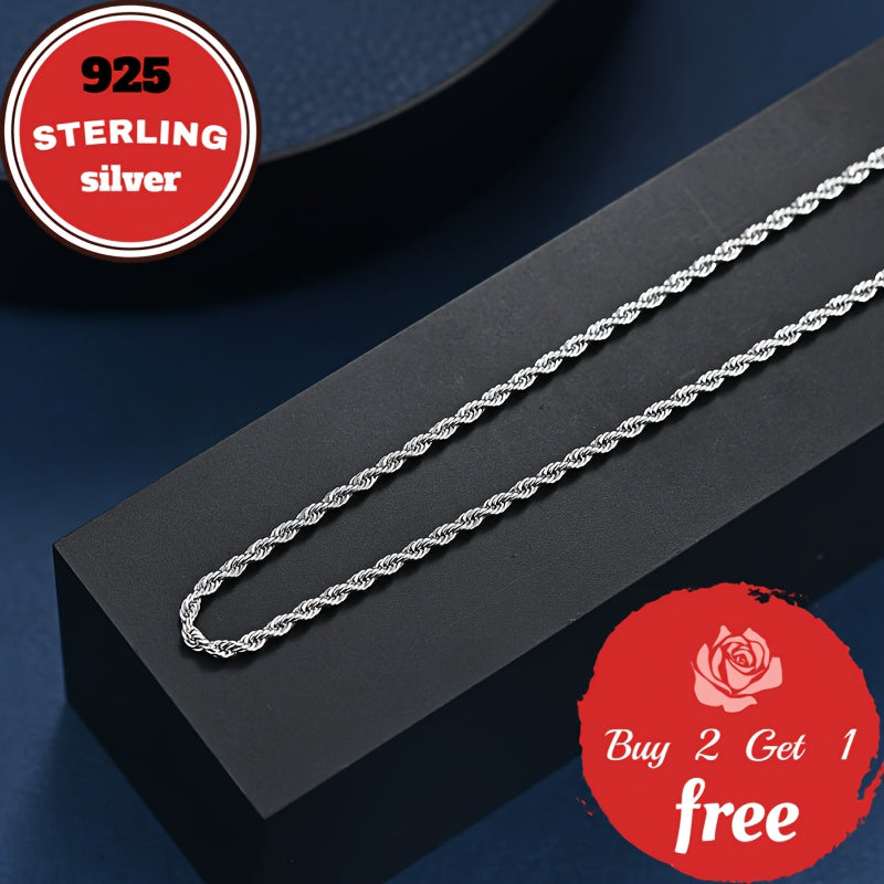 Italian Pure Handmade, 3mm 925 Sterling Silvery Twist Woven Necklace, Suitable For Holidays, Parties, Music Festivals, Give Him/her Birthday, Valentine'S Day The Best Gift, Gift Box Packaging, Buy 2 Get 1 Free