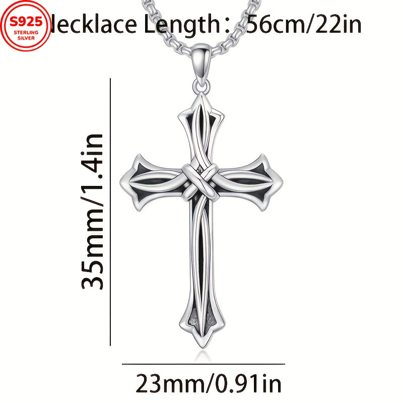 925 Sterling Silvery A Women's And Men's Necklace, Box Chain Cross Pendant Necklace, Faith Jewelry, Daily Wear, Gifts, Gifts for Family Fathers, Brothers And Sons - Gift Box