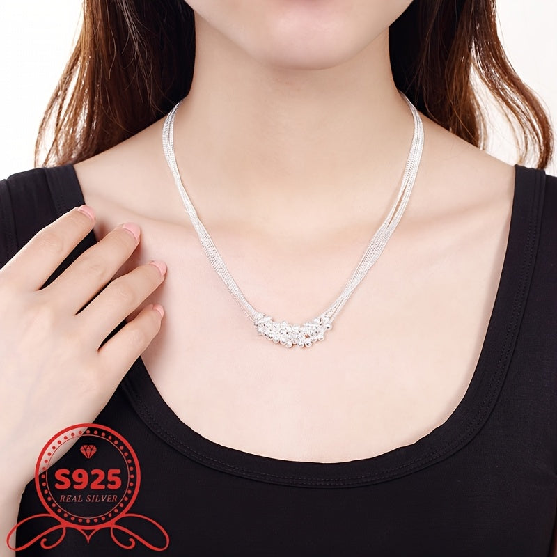 [925 Silvery Necklace] Sterling Silvery Multi-layer Necklace, 925 Fashion Shining Light Bead Necklace | Women's Fine Jewelry, Suitable for Christmas Gift Holiday Souvenir Gift