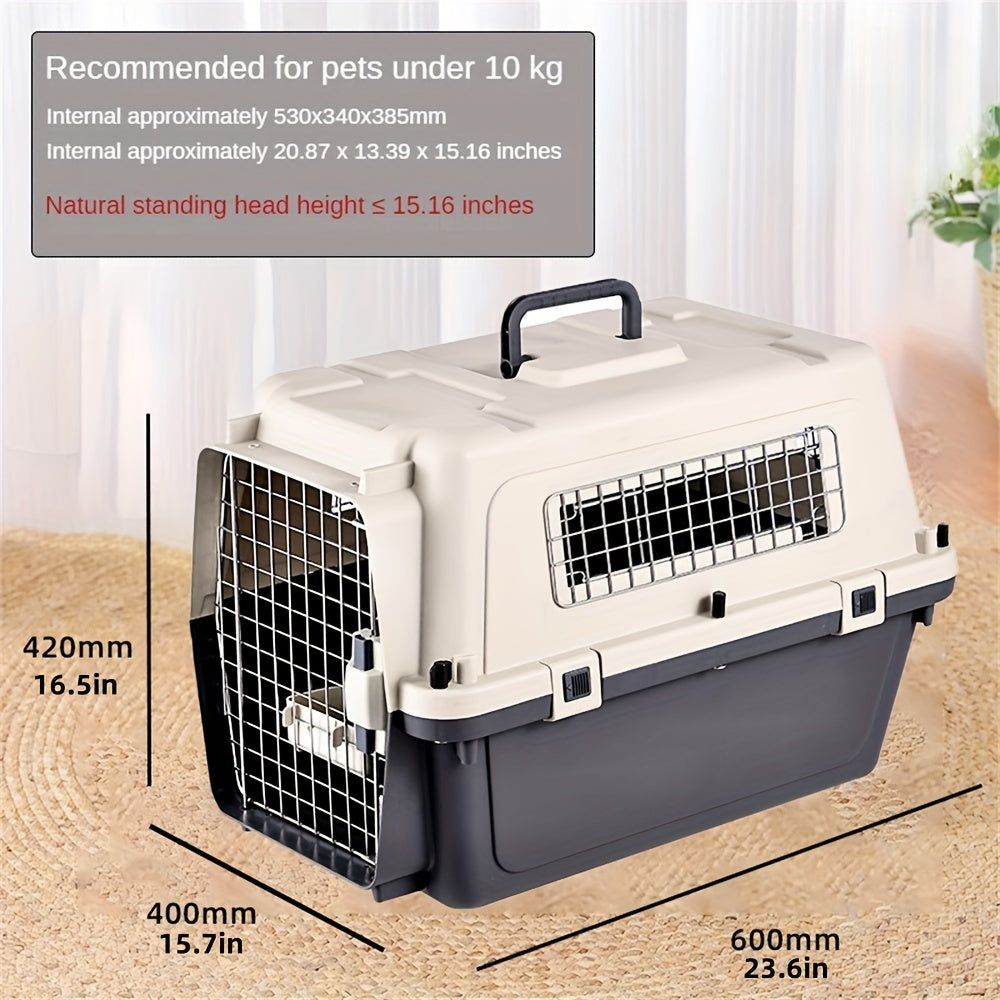 [Premium Pet Crate] 1pc Premium Pet Airline Crate - Durable, Portable, Full Iron Mesh - Comfortable for International Travel, Includes Separate Cages for Cats & Dogs