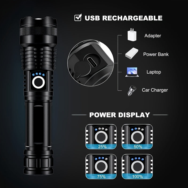 Rechargeable LED Flashlight 500 Lumen 5 Modes Multifunctional Handheld for Home Emergency Hiking