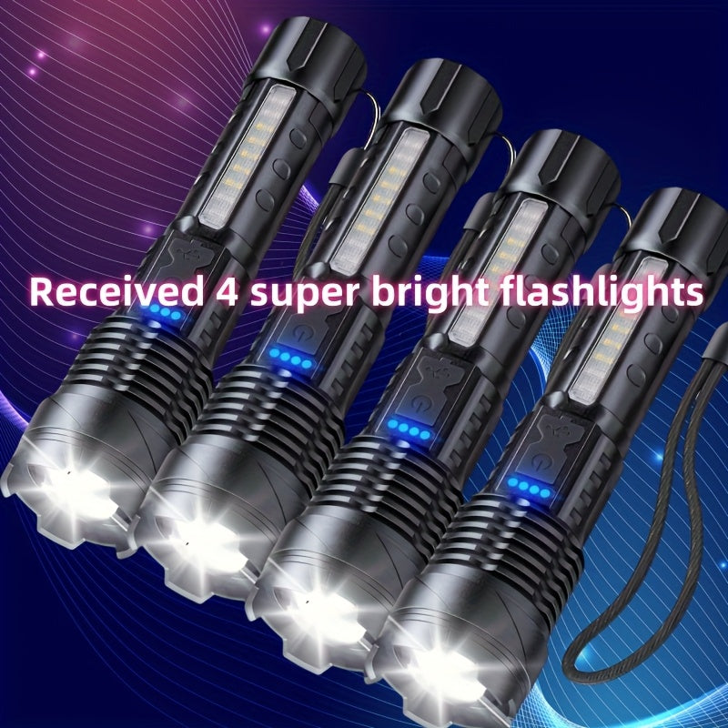 4 Pack USB Rechargeable Handheld LED Flashlights With COB