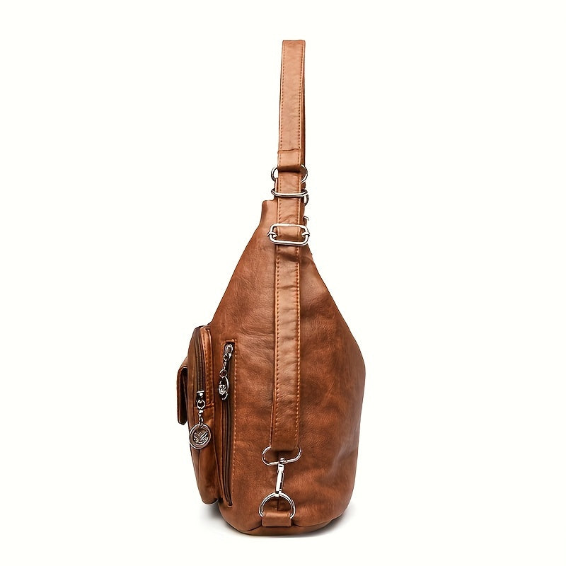 [Retro Soft Leather Bag] Large Capacity Retro Soft Leather Shoulder Bag - Fashion Casual Multi-purpose Diagonal Handbag