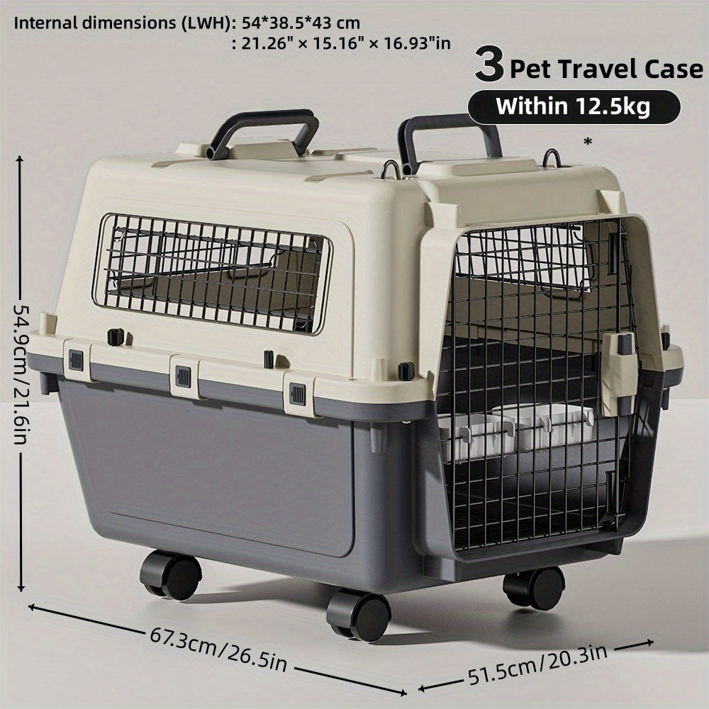[Airline Approved Pet Carrier] Large Portable Airline Approved Pet Travel Carrier | Hard-Sided Kennel with Metal Door, Anti-Pressure & Anti-Fall Design, Durable Construction, Secure Locking System & Easy-Carry Handle - Ideal