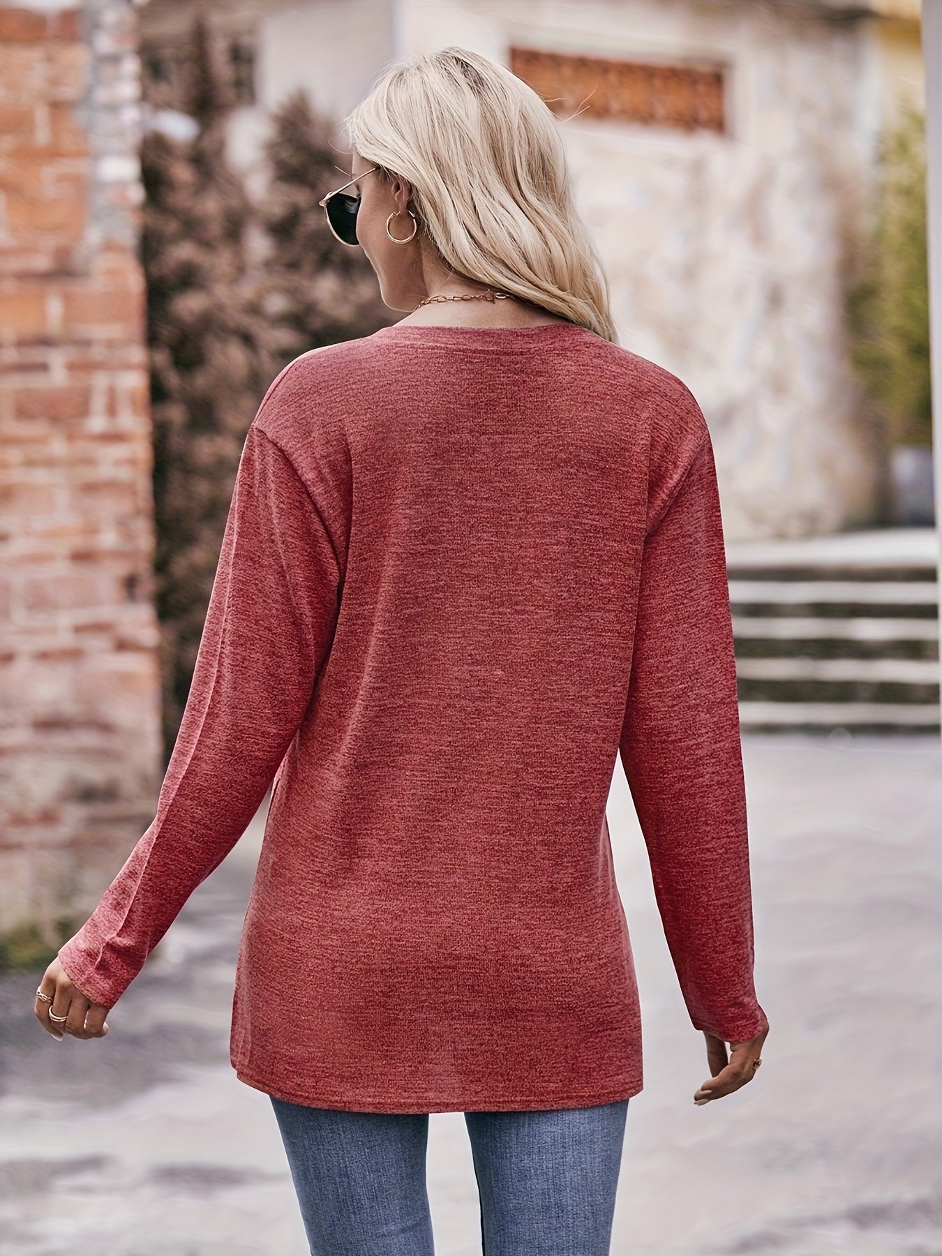 [Soft Brushed Thermal Blouse] Women's Soft Brushed Thermal Long Sleeve Blouse - Elegant V-Neck Button Front Shirt, Non-See-Through for Winter | Everyday Essential Tops for Office, Casual, Home | Comfortable Material, Versatil