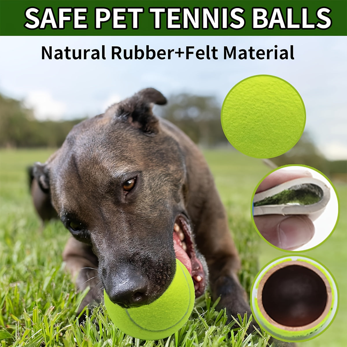 2/4/6pcs Oversized Tennis Ball Dog Toy with Natural Rubber Squeaker - Heavy-Duty Loud Squeaky Ball for Fetch, Training, Tug-of-War & Dental Suitable for Breed Sizes (4-inch)