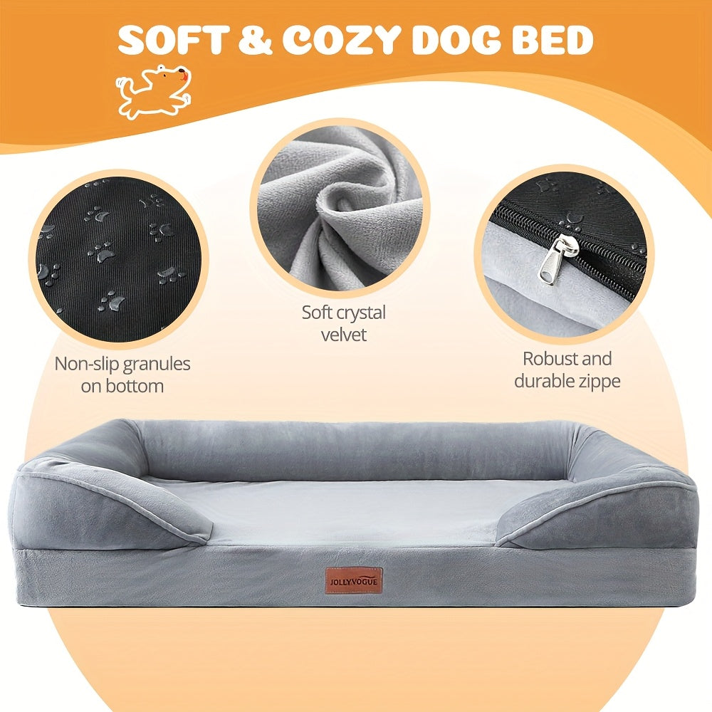 1pc Dog Bed - 100% Supportive Foam - Extra Large Dog Sofa Dog Beds - Soft & Warm Pet Couch Bed with Removable Washable Cover - Soft Lining And Nonskid Bottom - Grey 3 Sizes - Great Christmas Gifts for Your Deer Pet