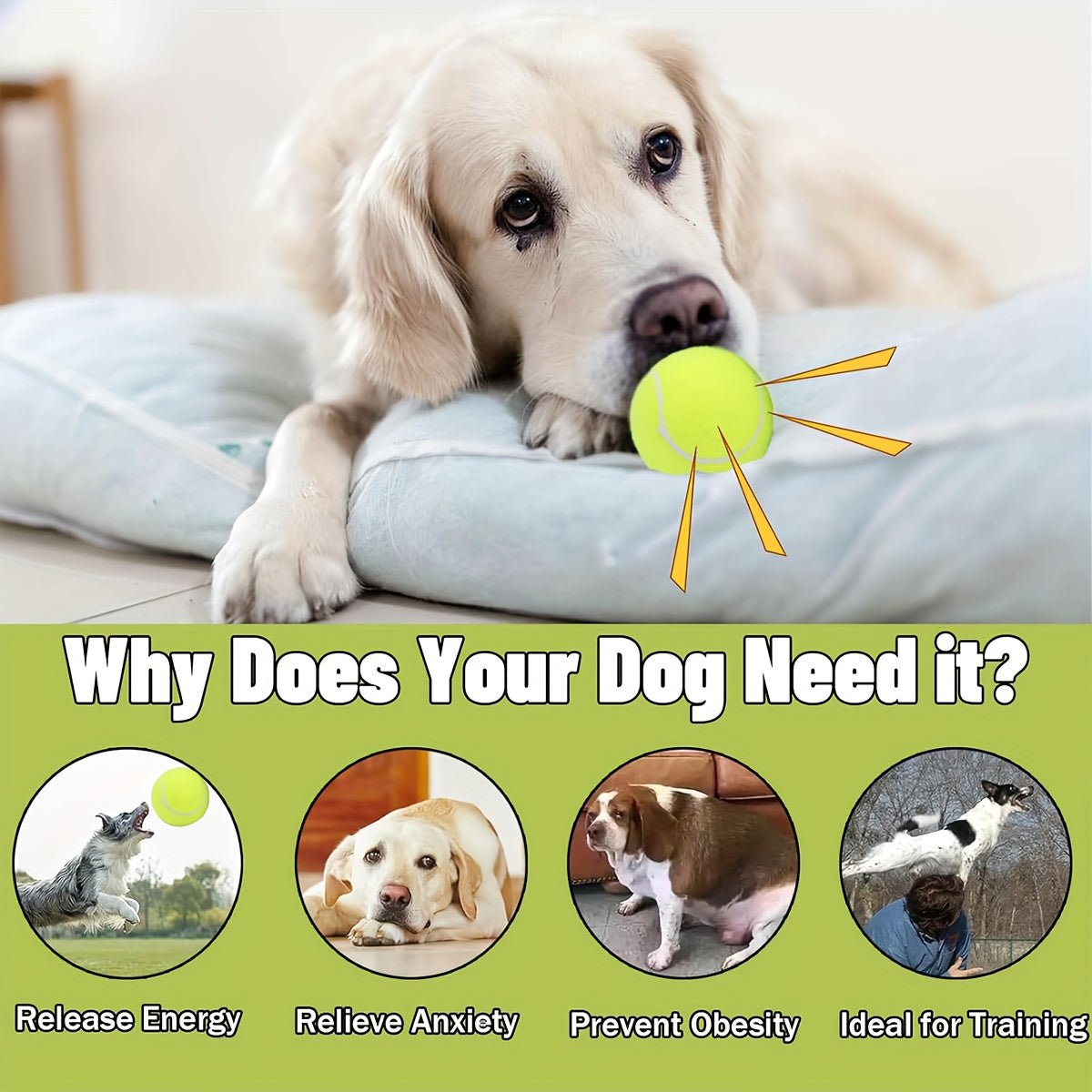 2/4/6pcs Oversized Tennis Ball Dog Toy with Natural Rubber Squeaker - Heavy-Duty Loud Squeaky Ball for Fetch, Training, Tug-of-War & Dental Suitable for Breed Sizes (4-inch)