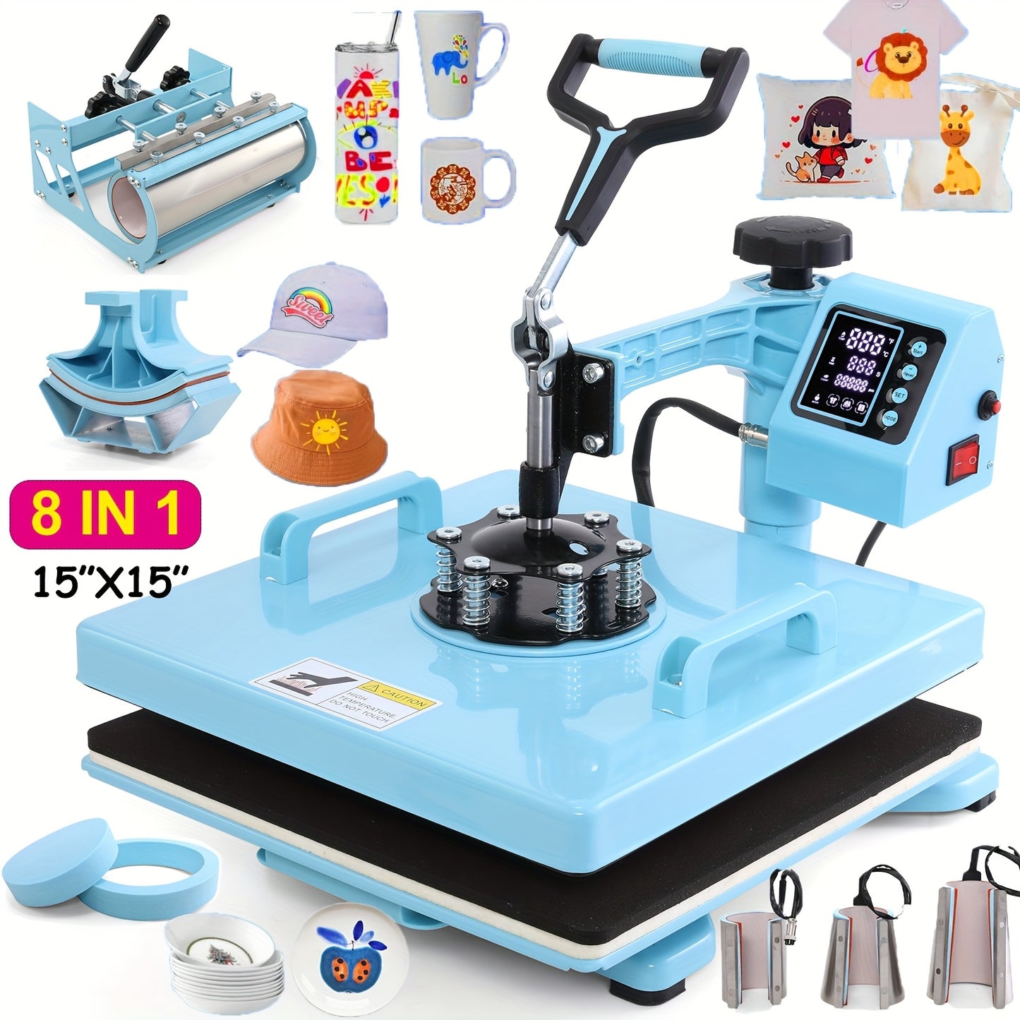 15"x15"/15"x12" 8-in-1/ 5-in-1 Heat Press Machine for T-Shirts, Bags, Pillows, Hats, Caps, Tumblers - 12"x10" T-Shirt Machine Can Only Press T Shirts, Pillows And Bags - HOMDOX Professional Sublimation Combo with Swing Away D