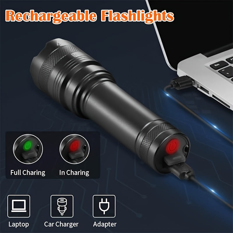 YOOMUE 2 Pack High Lumen Aluminum Flashlights With Zoomable Beam And Rechargeable 1200mAh Batteries