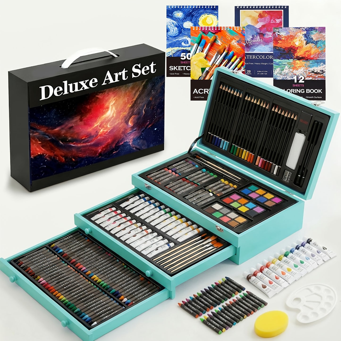 PASAMIC 194Pcs Deluxe Art Set With Wooden Case And Supplies