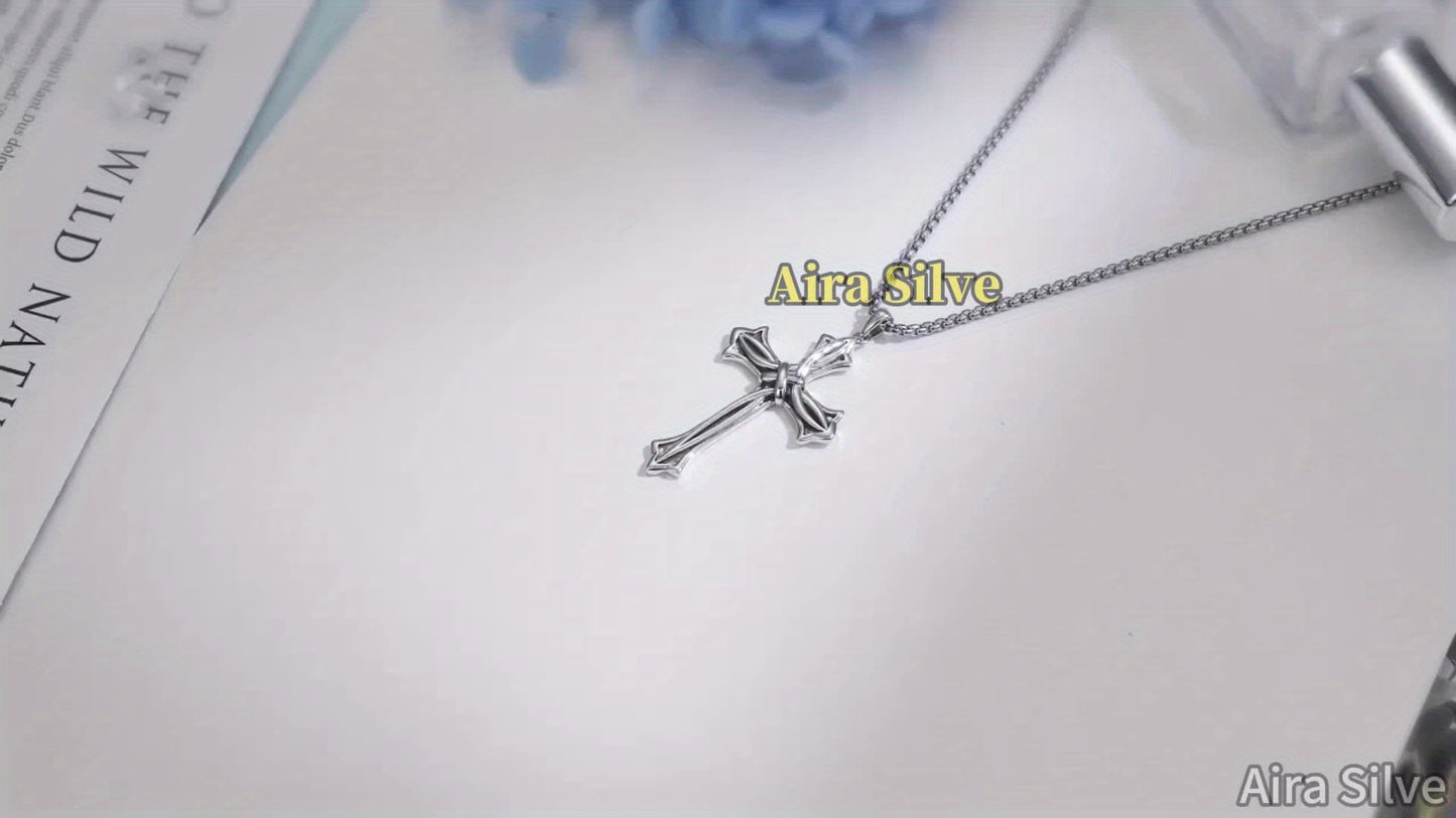 925 Sterling Silvery A Women's And Men's Necklace, Box Chain Cross Pendant Necklace, Faith Jewelry, Daily Wear, Gifts, Gifts for Family Fathers, Brothers And Sons - Gift Box