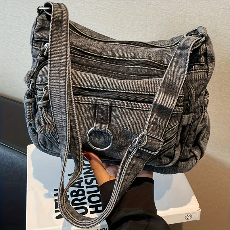 2pcs Set: Bag + Metal Pendant, Women'S Fashion Retro Casual Handbag, Unique Edge Motorcycle Bag, City Style Worn City Bag, Suitable for Work, Commuting, Dating, Parties, Spacious Multi-Pocket Shoulder Crossbody Bag