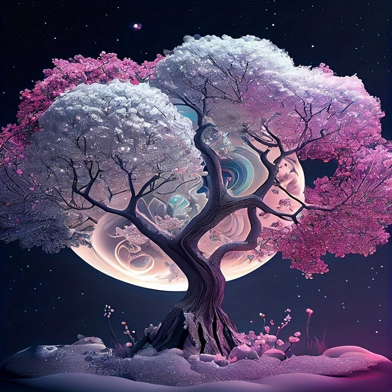 5DIY Diamond Art Painting Kit - Round Mosaic Wall Art Craft Kit with Frameless Canvas, Vibrant Pink & Blue Tree Design, Perfect for Home Decor & Gifts, Diamond Art Kits, Gift Crafting, Whimsical Design, Detailed Craftsmanship