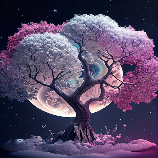 5DIY Diamond Art Painting Kit - Round Mosaic Wall Art Craft Kit with Frameless Canvas, Vibrant Pink & Blue Tree Design, Perfect for Home Decor & Gifts, Diamond Art Kits, Gift Crafting, Whimsical Design, Detailed Craftsmanship