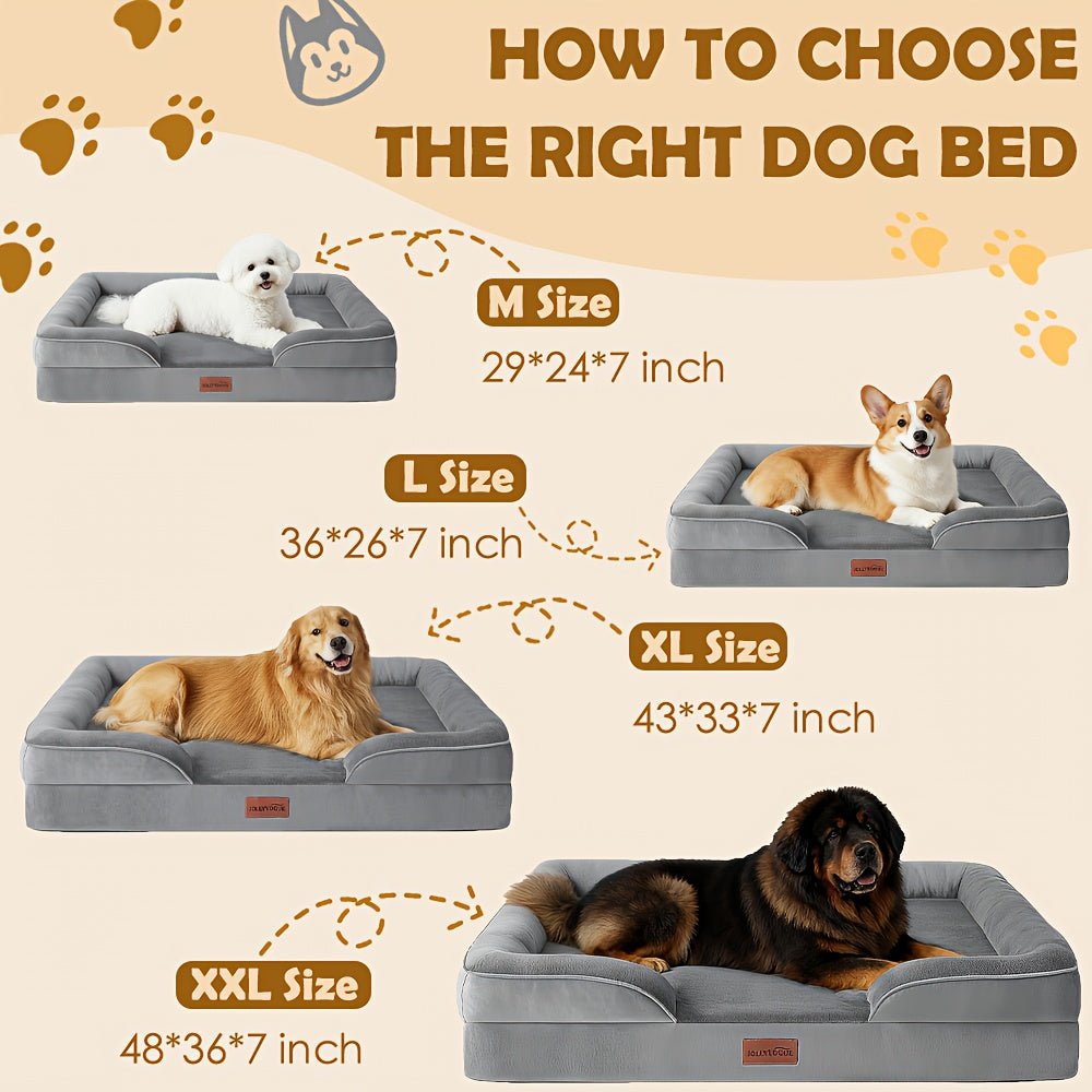 1pc Dog Bed - 100% Supportive Foam - Extra Large Dog Sofa Dog Beds - Soft & Warm Pet Couch Bed with Removable Washable Cover - Soft Lining And Nonskid Bottom - Grey 3 Sizes - Great Christmas Gifts for Your Deer Pet