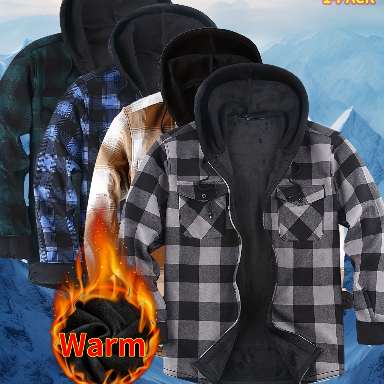 2026 New Men's Shirt Thanksgiving And Christmas Gift Couple Outfits Unisex | Winter JacketMen's Winter Pajamas Flannel Plaid Casual Shirt | Double Pocket Thickened Warm Desig Regular Fit Hooded Long Sleeve Shirt Men's Warm Ja