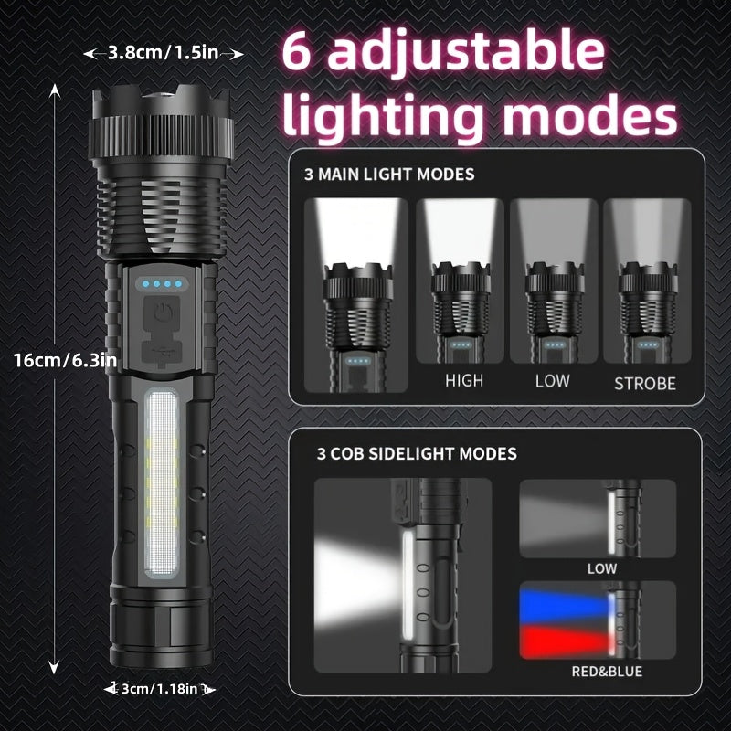 4 Pack USB Rechargeable Handheld LED Flashlights With COB