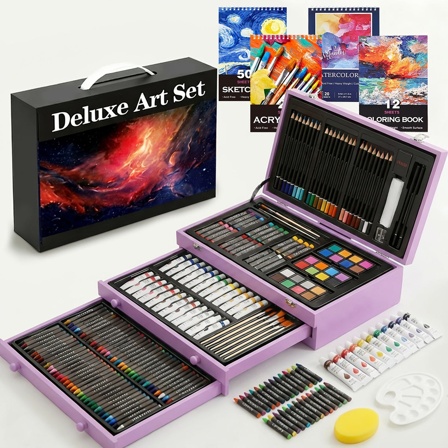 PASAMIC 194Pcs Deluxe Art Set With Wooden Case And Supplies