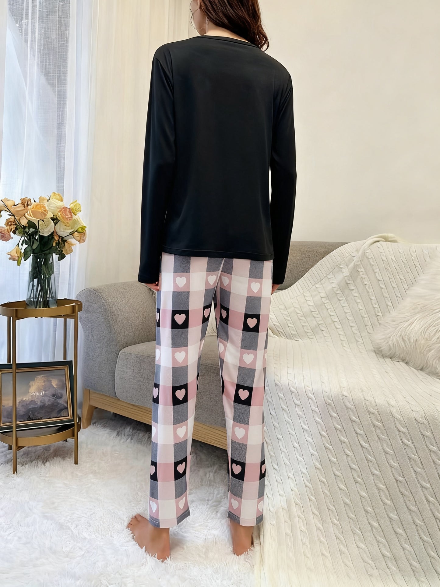 3 SETS Women's Heart-shaped And Butterfly Pattern Pajamas, Comfortable And Breathable, with Elasticity, Suitable for Going Out, Fashionable Pajamas Set