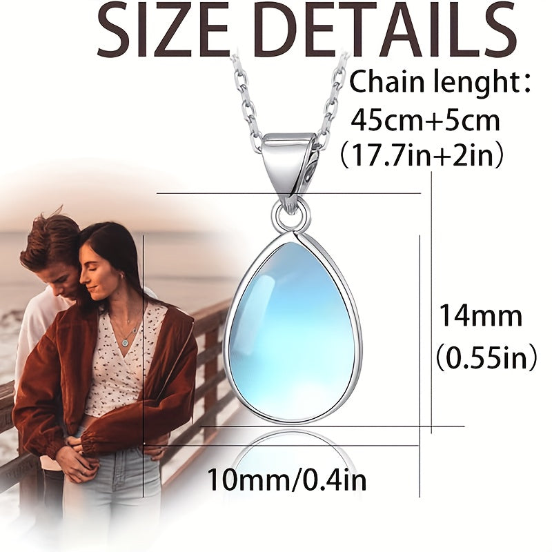 Teardrop-Shaped Moonstone Pendant Necklace Made of S925 Silver, Suitable for Everyday Wear by Women, Perfect for Casual Outfits And Jewelry Gifts, Hypoallergenic, Weighing 0.11 oz.