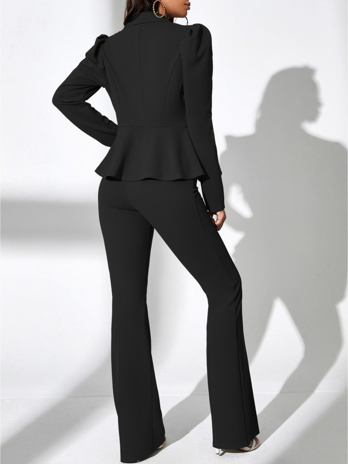 2pcs Black Waist-Defining Suit with Tailored Trousers | Fall/ Winter Women's Style | Sleek and Sensual Aesthetic, Essential for Workplace Commutes and Social Gatherings