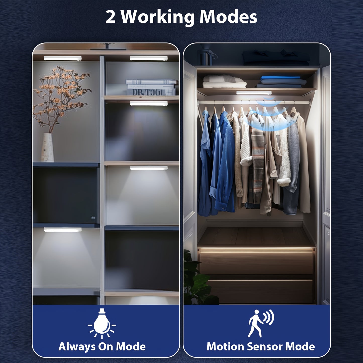 5pcs LED Cabinet Lights Rechargeable Indoor Motion Sensor Lights for Pantry, Closet, Kitchen, Bathroom Battery-Powered Magnetic Cabinet Lighting with USB Charging, Under Cabinet Lighting